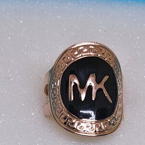 Michael Kors Gold-Tone Ring with Black Enamel MK Crest
